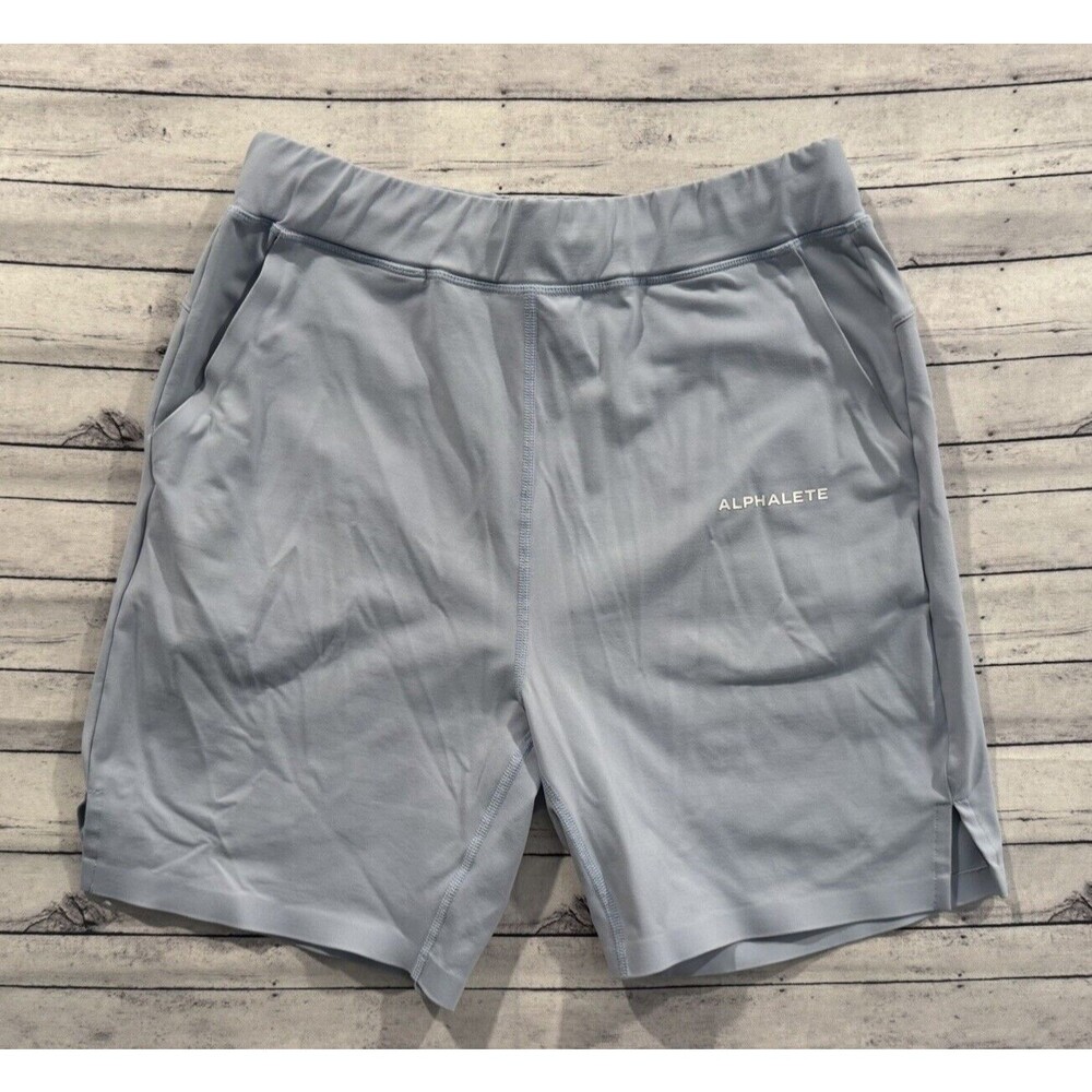 ALPHALETE Mens Active Shorts M Light Blue Unlined Stretch Gym Workout Quick Dry